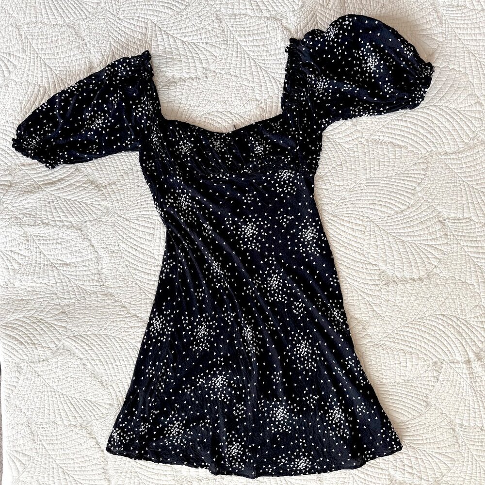 Women's Black Starprint Puff-Sleeve Mini Dress